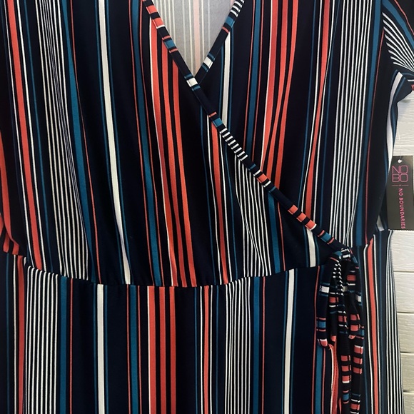 No Boundaries Asymmetrical Striped Dress - Navy and Red - Picture 2 of 3